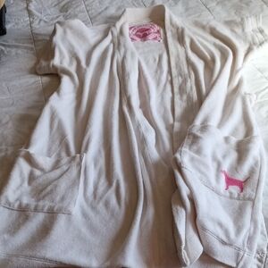 Victoria's Secret White Plush Robe with Pink Logo